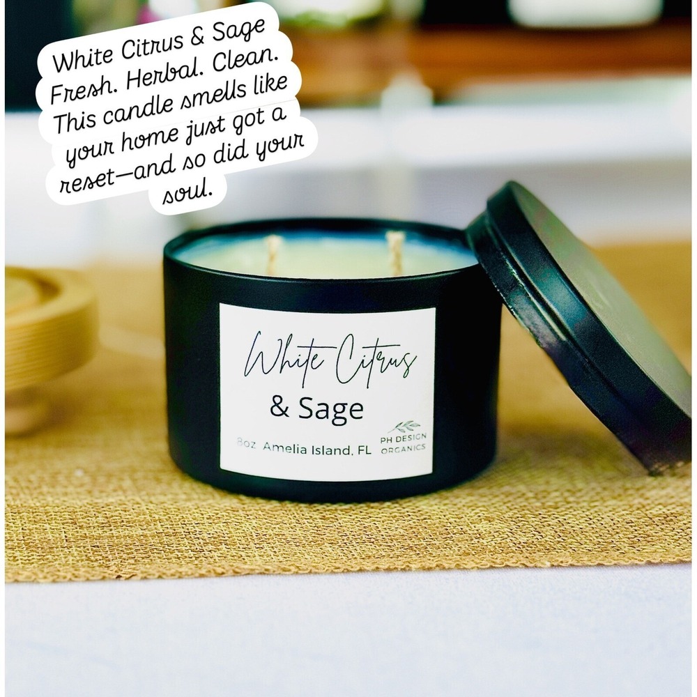 PH Design‎ Organics White Citrus & Sage Candle - Fresh Herbal Clean 8oz